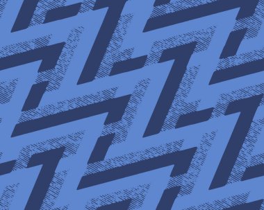 Full Seamless Zigzag Halftone Texture Pattern. Dress Fabric Print. Navy blue background design for Textile and Home Decoration. Distressed monochrome Vector.
