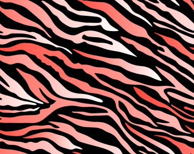 Tam dikişsiz kaplan ve zebra şeritli hayvan derisi deseni. Tekstil kumaş izi için kırmızı siyah doku. Moda kullanımı için uygun.