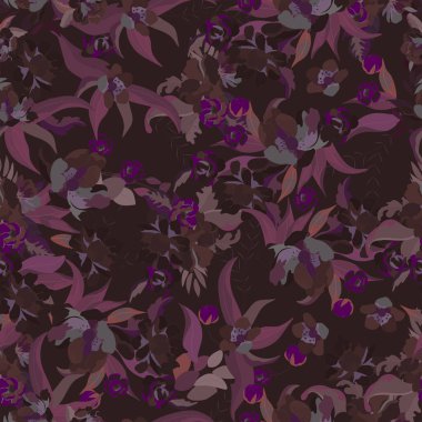 Kusursuz çiçek deseni. Kumaş desenli amber çiçeği çiçeği arkaplanı. Suluboya gece tasarımı, zarif bordo çiçek yaprakları. Moda tekstil.