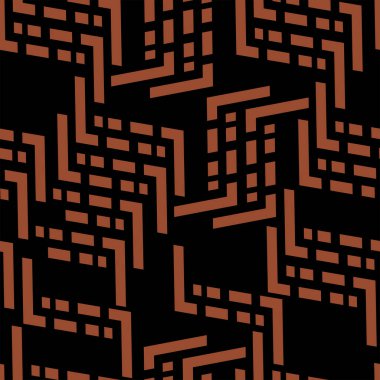 Çapraz çizgilerin ve noktaların tam kusursuz deseni. Turuncu siyah modern çizgili arka plan. Tekstil kumaş izi. Vektör çizimi. Geometrik tasarım.