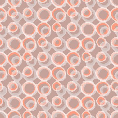 Tam kusursuz soyut çember dokusu arkaplanı. Dekorasyon için kumaş desen vektörü. Tekstil için turuncu beyaz tasarım. Moda ve ev tasarımı için Grunge modeli.