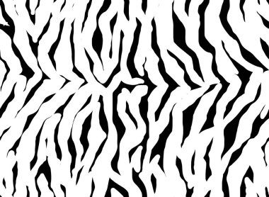Kusursuz Kaplan Zebra desenli Tekstil dokusu. Vektör Arkaplanı. Kadınlar için Siyah ve Beyaz Hayvan Derisi Kumaş Parmak İzi.