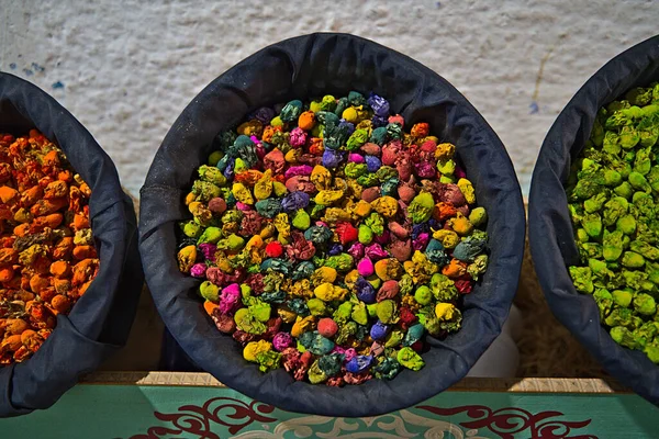 Algumas Flores Coloridas Cestas Tanger Que Estão Sendo Vendidas — Fotografia de Stock