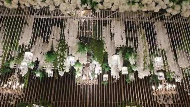 Розкішний Весільний Сценічний Декор Інтер Перед Прийомом Аріель Широкий Постріл — стокове відео