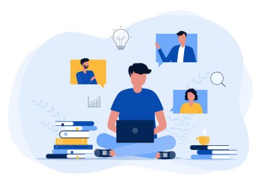 vector business smart working and education with online video conference meeting concept and learning  from anywhere with internet connection technology.