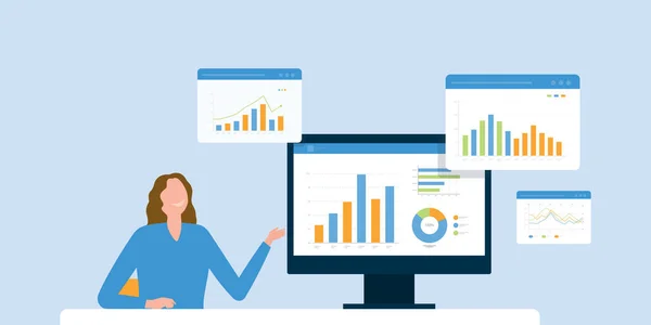 Business People Working Data Analytics Graph Report Dashboard Monitoring Business — Vetor de Stock