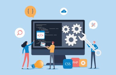Tasarımcı ve geliştirici ekibinin çalıştığı web tasarımı ve mobil uygulama tasarım süreci kavramı