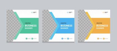 Düzenlenebilir kare iş web pankartı tasarım şablonu. Sosyal medya paylaşımı, Instagram hikayesi ve internet reklamları için uygun. Resim eklemek için boşluklu vektör illüstrasyonu