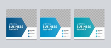 Düzenlenebilir kare iş web pankartı tasarım şablonu. Sosyal medya paylaşımı, Instagram hikayesi ve internet reklamları için uygun. Resim eklemek için boşluklu vektör illüstrasyonu.