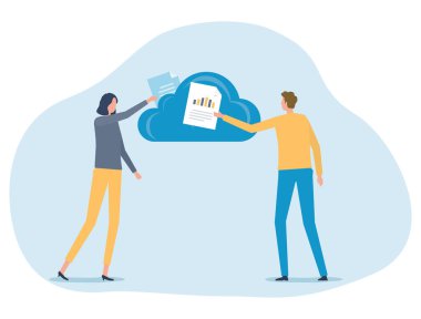 İş teknolojisi bulut sunucu servisi. Bulut depolama kavramının teknoloji dosyası veri yedeği. insanlar takım çalışması.