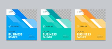 Düzenlenebilir kare iş web pankartı tasarım şablonu. Sosyal medya paylaşımı, Instagram hikayesi ve internet reklamları için uygun. Resim eklemek için boşluklu vektör illüstrasyonu.