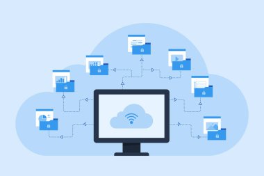 İş teknolojisi çevrimiçi bulut hesaplama bağlantı sunucu hizmeti kavramı. veri girişi güvenlik kavramı.