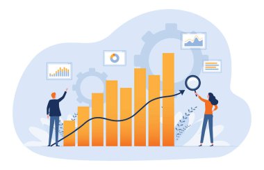 İş adamları iş grafiği konsepti ve işletme finans yatırım konsepti üzerinde araştırma ve izleme analizi yaptılar