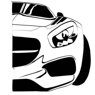 Grafik tarzı illüstrasyon, spor arabanın yarısı, spor araba.