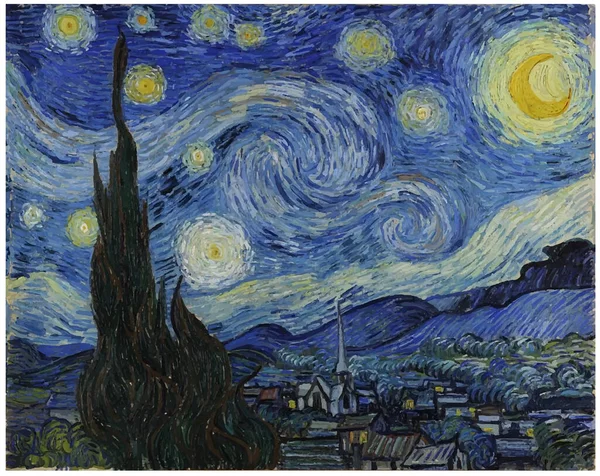 Van Gogh Gemälde Sternennacht Meisterwerke Malerei Blautönen Nacht — Stockvektor