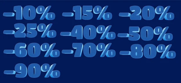 set of 3d numbers, discounts, blue gradient on a blue background