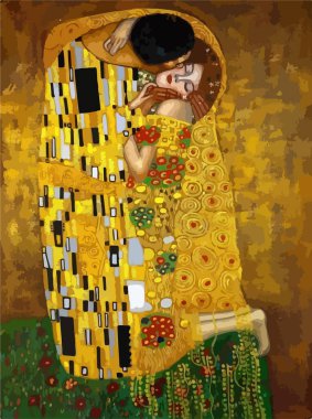 Gustav Klimt, öpüşme, art-deco, altın, romantik, aşık çift. Posterler ve kapaklar için resim