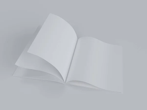 3D渲染开放空白杂志的灰色背景 正确的观点 作模拟设计之用 — 图库照片