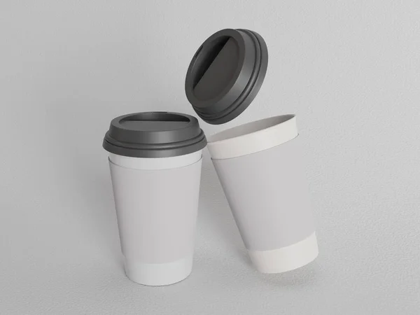 Render Blank Double Paper Cup Grey Background Isolated Perspective View — Stock Photo, Image
