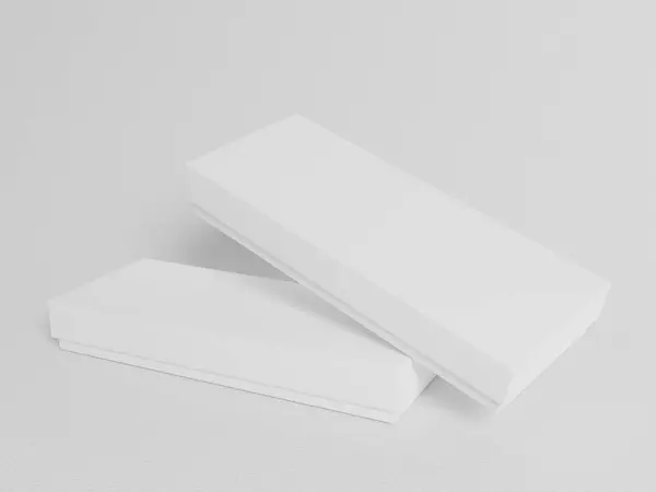 Render Caja Blanco Embalaje Sobre Fondo Gris Aislado Vista Perspectiva —  Fotos de Stock