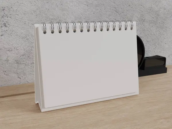 Rendern Blank Ladscape Schreibtischkalender Auf Tisch Mit Dekoration Perspektivische Ansicht — Stockfoto