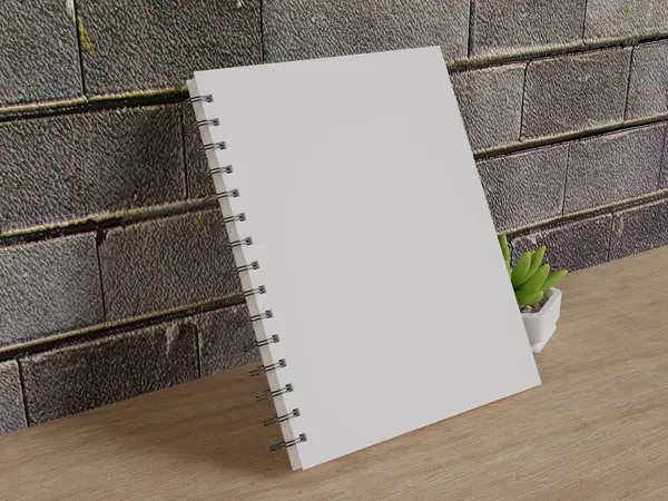 Visualizzare Blocco Note Ritratto Vuoto Sulla Parete Con Decorazione Vaso — Foto Stock