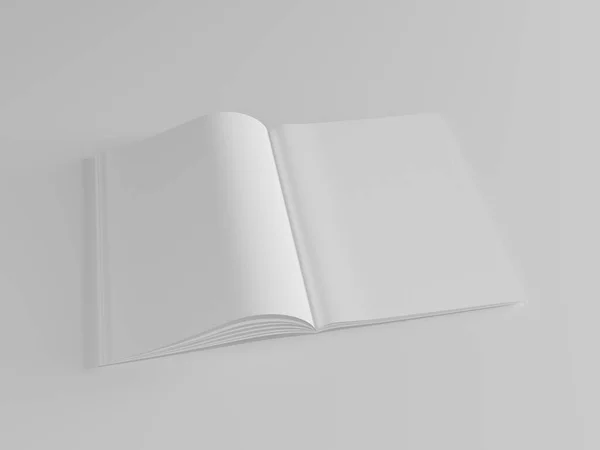 Render Revista Branco Aberto Fundo Cinza Vista Frontal Para Design — Fotografia de Stock