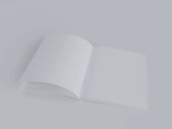 Рендер Открытый Бланковый Журнал Сером Фоне Вид Спереди Макета Дизайна — стоковое фото