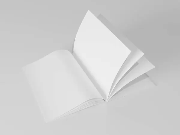 3D渲染空白杂志白色背景 侧视图 作模拟设计之用 — 图库照片