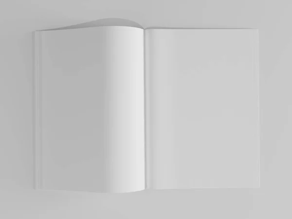 Καθιστούν Open Κενό Περιοδικό Λευκό Φόντο Πάνω Όψη Για Σχέδιο — Φωτογραφία Αρχείου