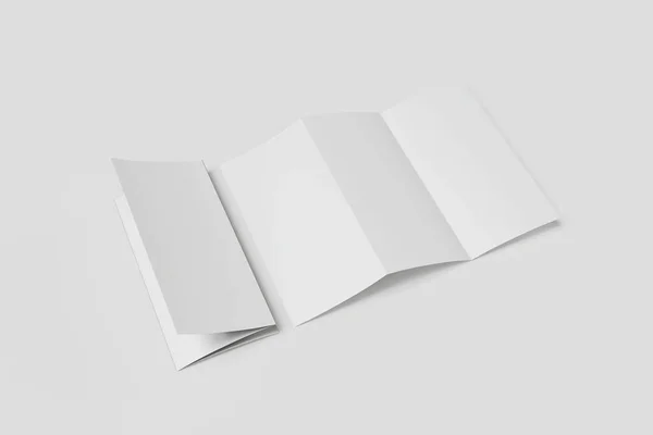 Καθιστούν Κενό Τριπλό Borchure Λευκό Φόντο Για Mockup — Φωτογραφία Αρχείου