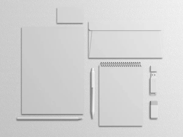 3d render blank stationery, top view. for mockup design
