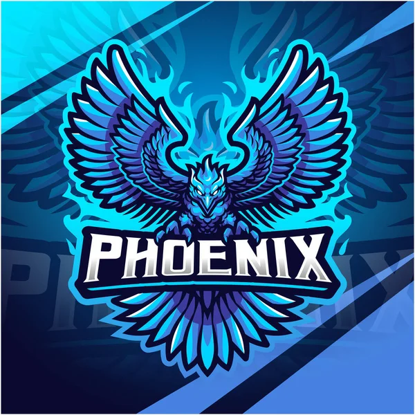Blue Phoenix Esport Mascot Logo Design — Stock Vector