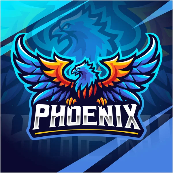 Blå Phoenix Esport Maskot Logotyp Design — Stock vektor