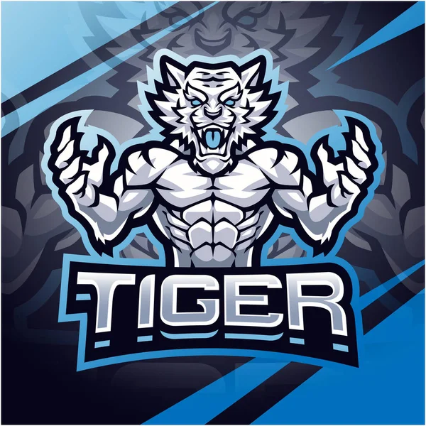 Tiger Fighter Esport Mascota Logo Design — Vector de stock