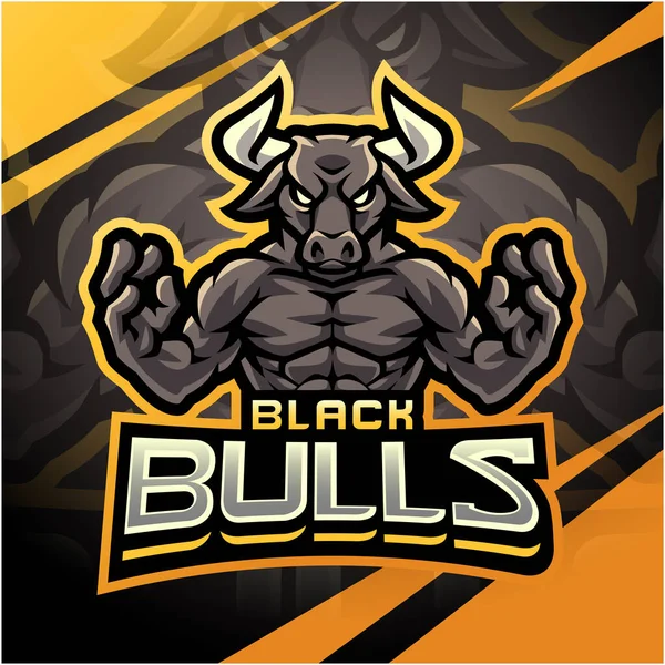 Toros Negros Luchador Esport Mascota Logo Diseño — Vector de stock