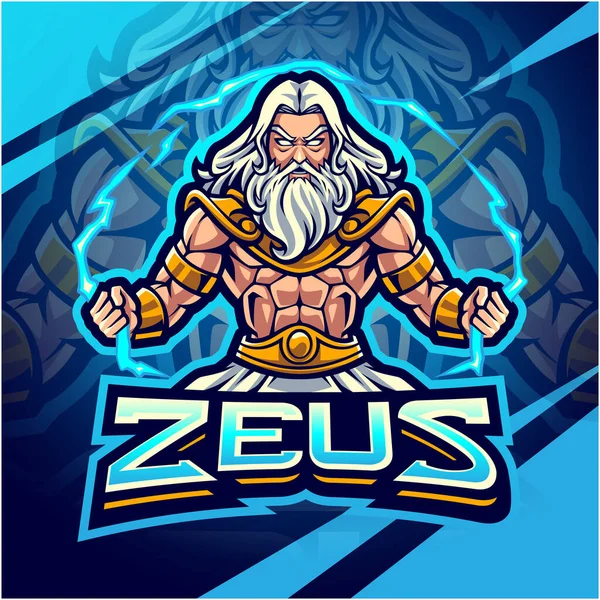 Zeus Esport Mascote Logotipo Design —  Vetores de Stock
