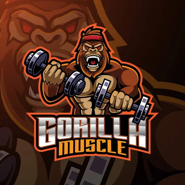 Gorilla Muscle Esport Mascot Logo Design —  Fotos de Stock