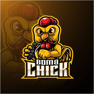Kızgın piliç esport maskot logosu dizaynı bomba ile
