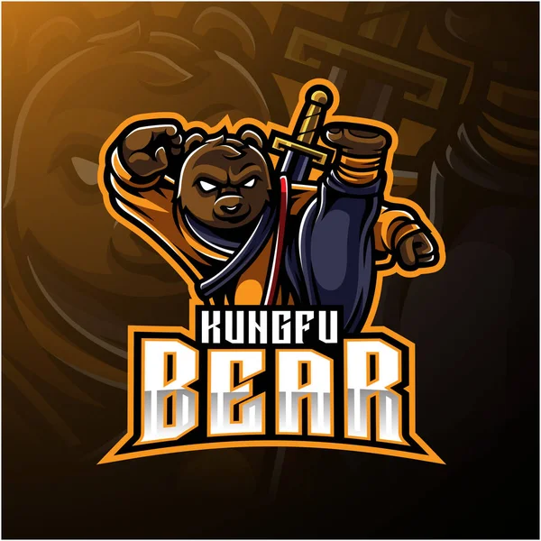Kungfu Urso Mascote Logotipo Com Uma Espada — Fotografia de Stock