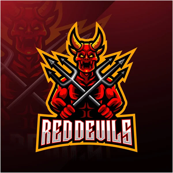 Djävulen Håller Treudd Esport Maskot Logotyp — Stockfoto