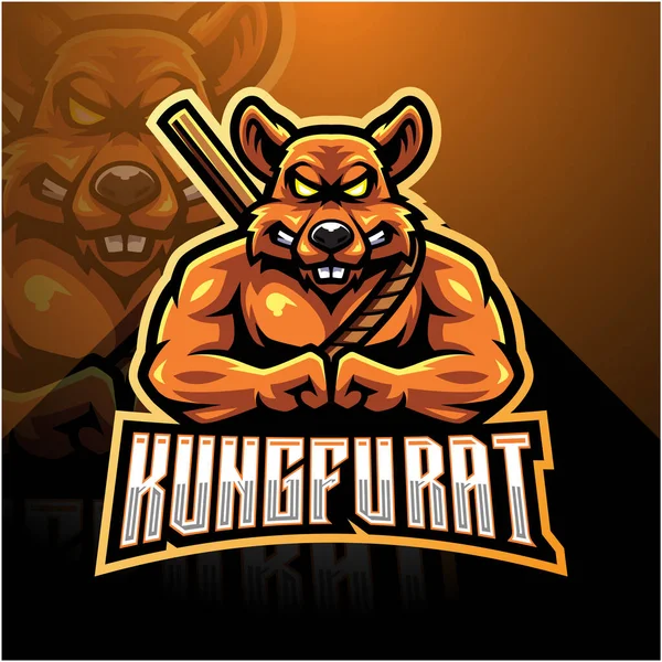 Kungfu Rato Esport Mascote Logotipo Design — Fotografia de Stock