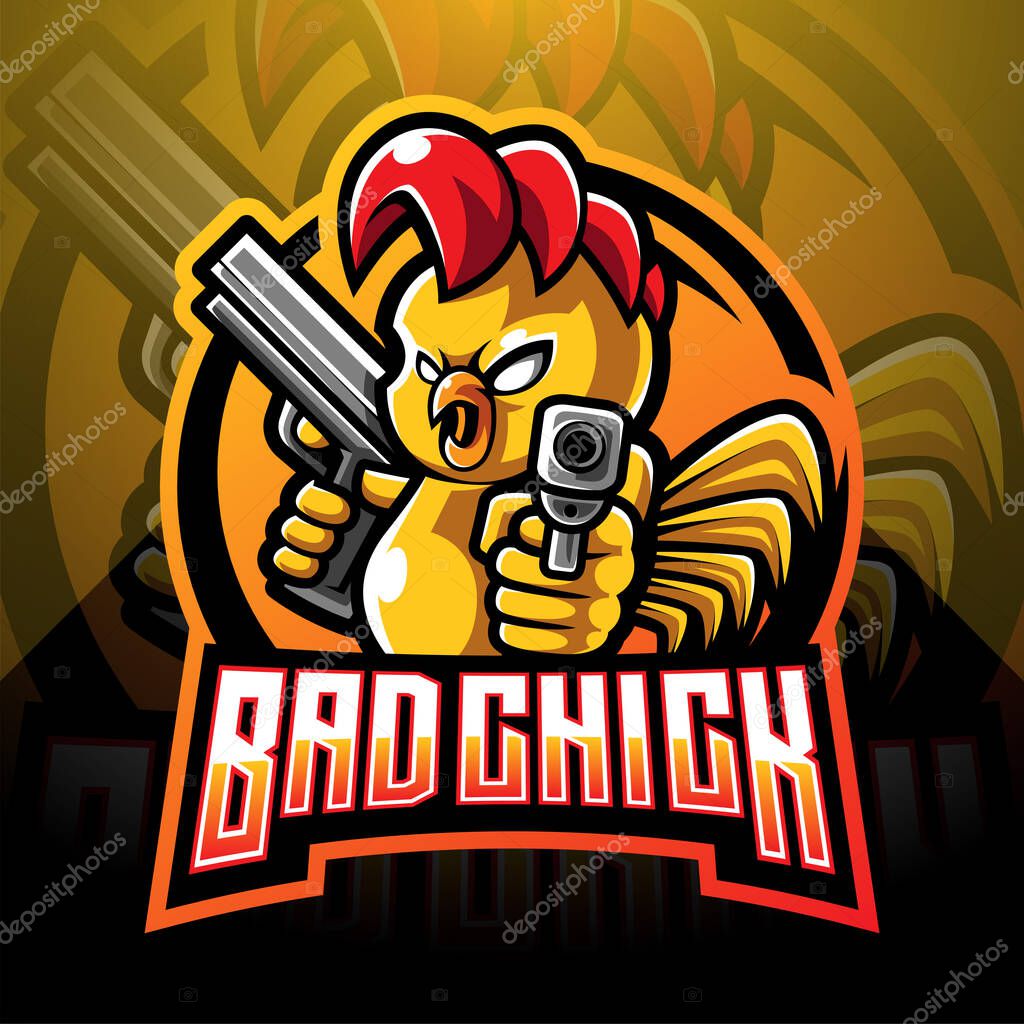 Chick with gun mascot logo design