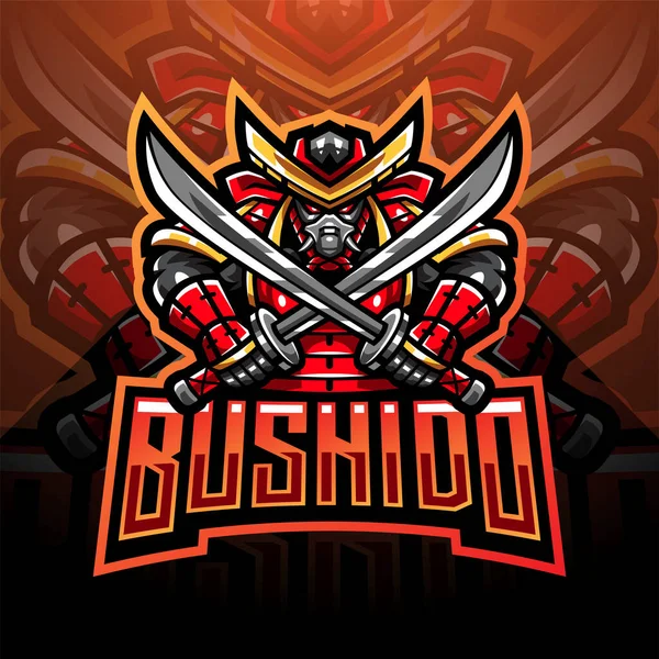 Bushido Esport Maskot Logotyp Design — Stockfoto