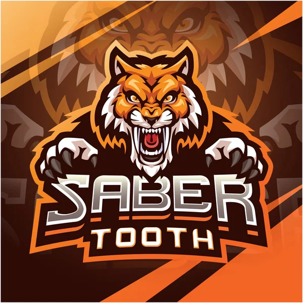 Sabertooth Esport Mascot Logo Design — Stock Vector