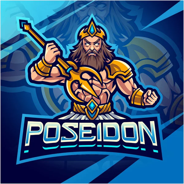 Poseidon Esport Mascot Logo Design — Vettoriale Stock