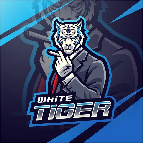 Diseño Del Logotipo Mascota Del Tigre Blanco Esport — Vector de stock