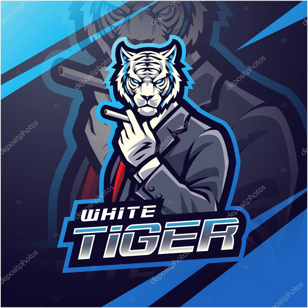 White tiger esport mascot logo design