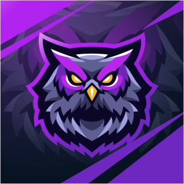 Baykuş başlı esport maskot logosu tasarımı