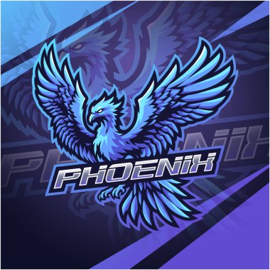 Mavi anka kuşu esport maskot logosu tasarımı